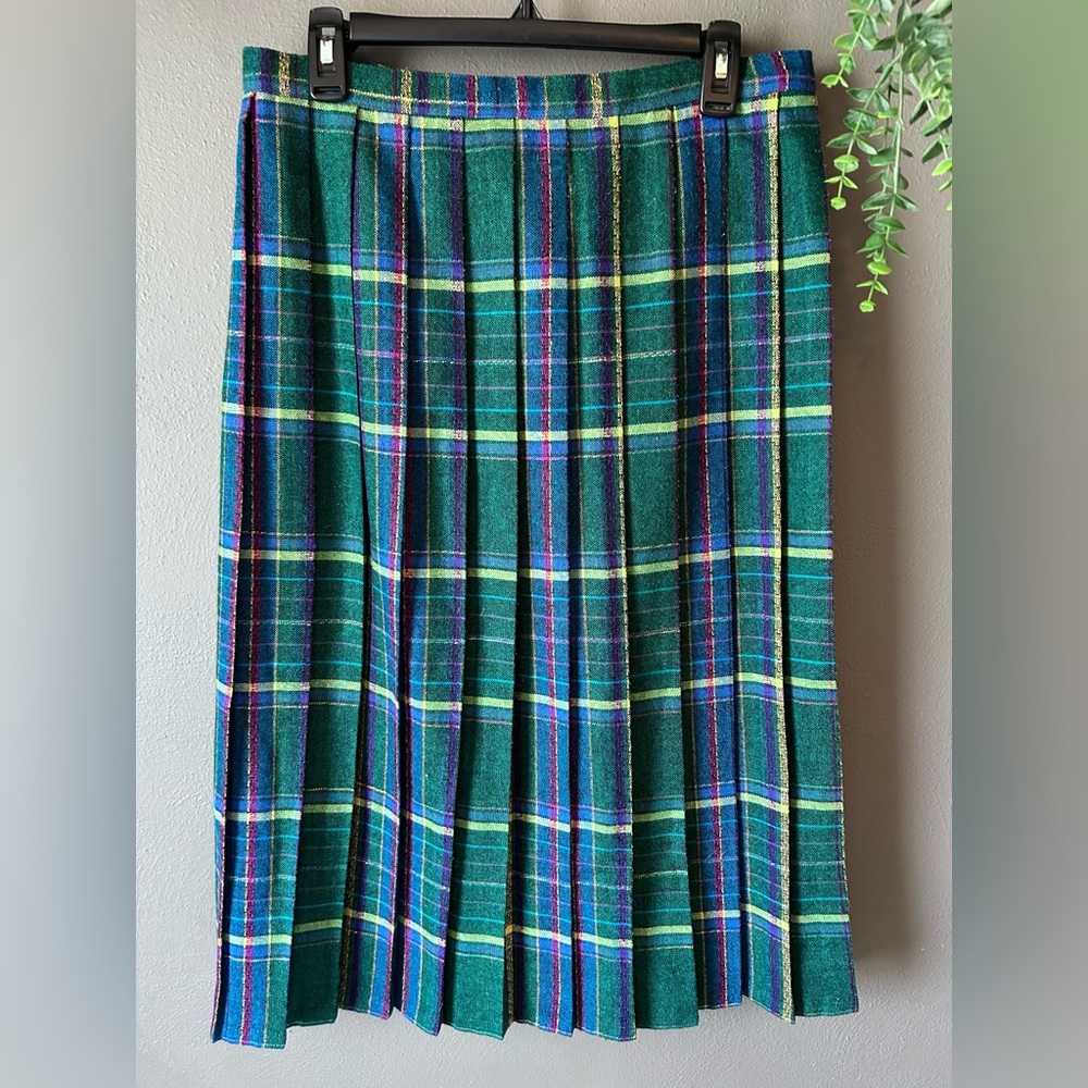 VTG Sag harbor Wool Plaid Pleated Tartan Skirt School Girl Pleated Prep Sz L